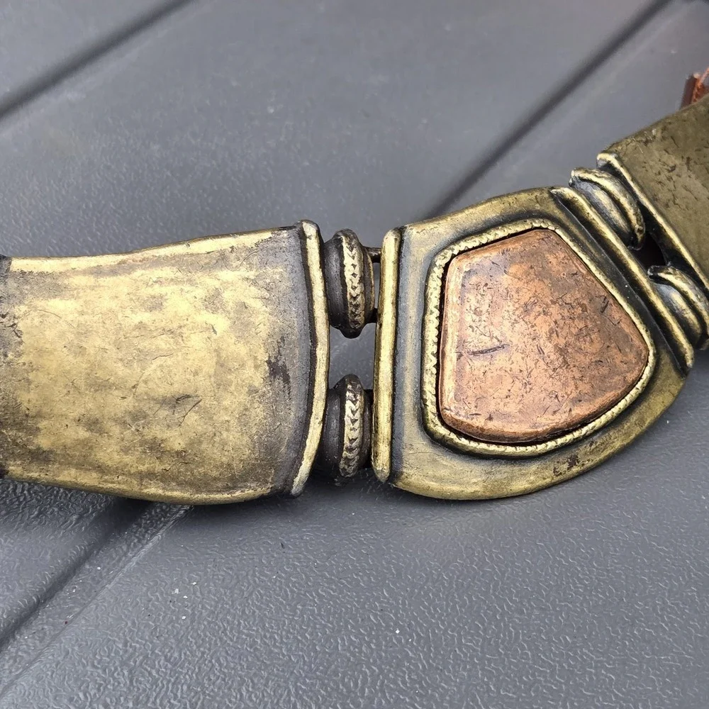 Vintage 80s 'Leather Shop' Brass Copper Tone Buckle Statement
